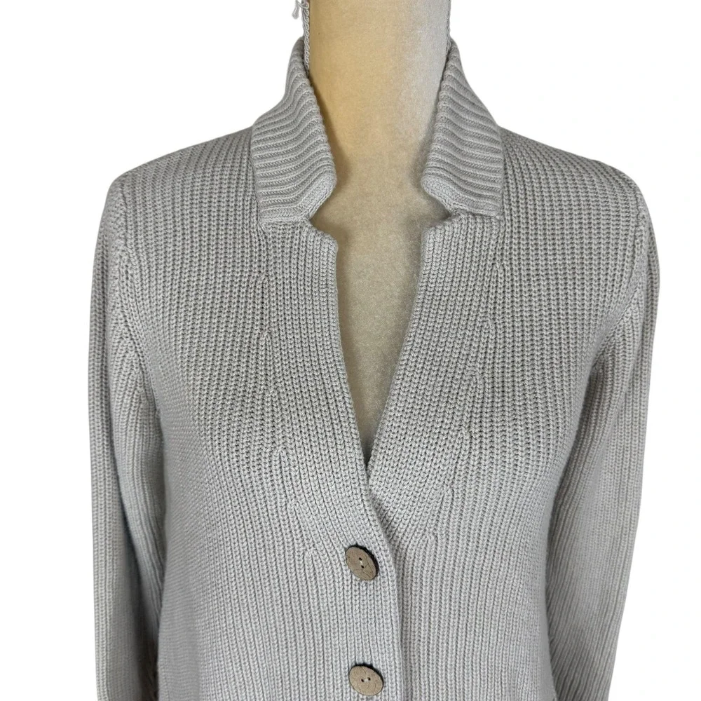 J.Jill Button‎ Front Knit Cardigan Sweater Pockets Collar Beige Cotton Blend S